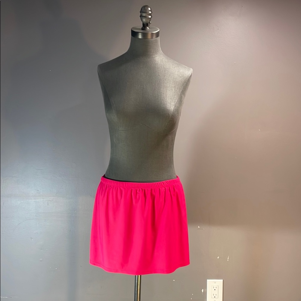 Krista swim skirt with inside swim bottoms in bright pink - stretchy waist 15”
